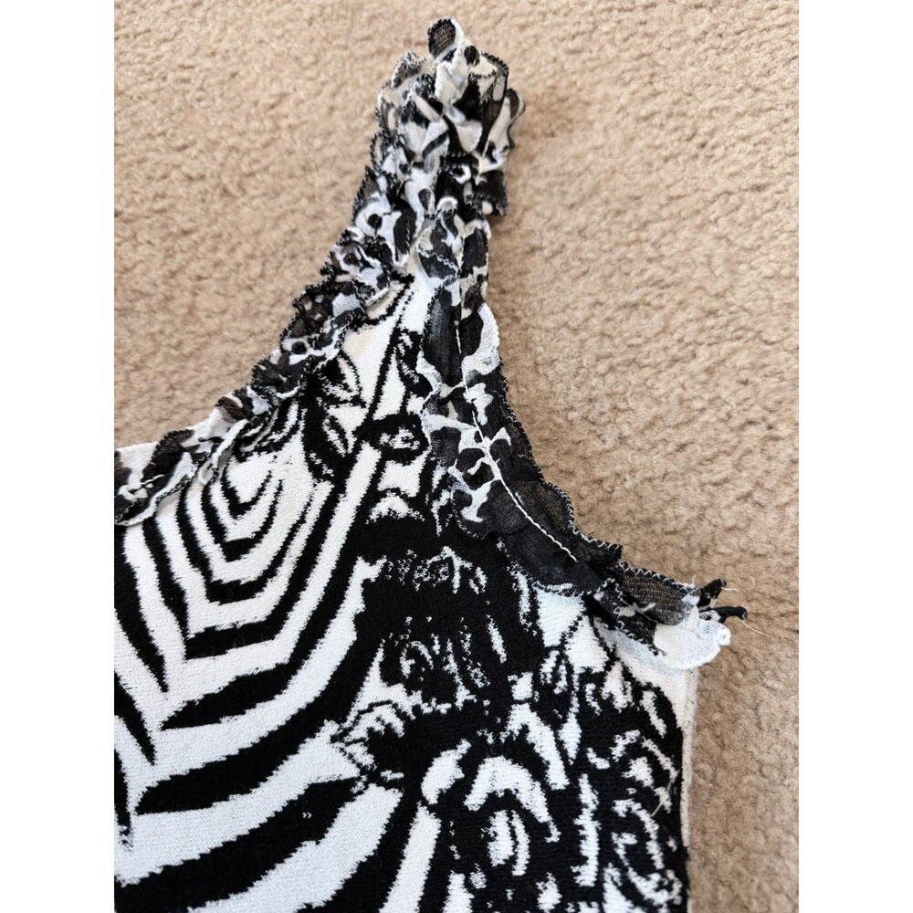 Class Roberto Cavalli Zebra Print Knit Tank Top Ruffle Neck Italy IT 46 US 12 Y2 - Picture 16 of 16